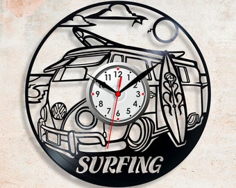 Surfing Record clocks Surf artwork Record decoration Surf Up Summer gifts Non-ticking Surfer boy Surfboarding Present for kids Water sport