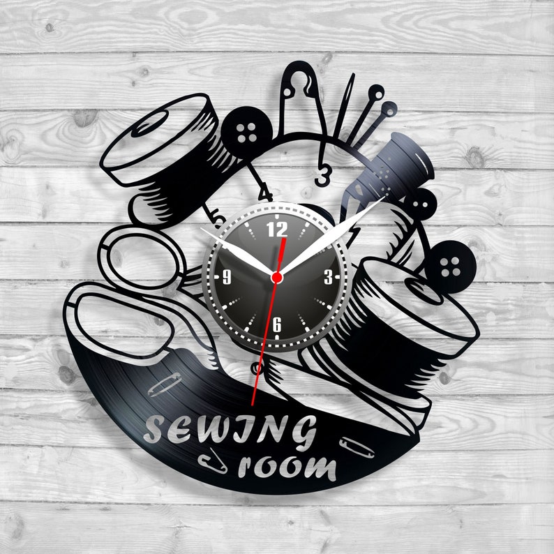 Sewing Wall clock Sewing machine Clock online Sewing instruments Gifts for woman Sewing quotes Sewing room art Handmade craft Xmas presents Style 1