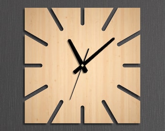 Reloj de madera Decoración de madera natural Elementos de pared únicos Decoraciones del hogar Relojes de madera naturales Relojes de madera cuadrados reloj de arte reloj de pared de madera reloj de pared grande