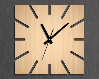 Wood clock Natural wood decor Unique wall items Home decorations Natural wooden clocks Square art clock Wooden wall clock Large wall clock