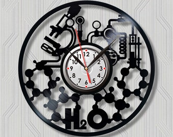 Chemistry science Record clock Chemistry Chemistry knowledge Hand made  Hobby clock Professor art Gift for teacher Wall gift Chemistry clock