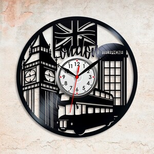 Horloge murale Horloge de Londres cadeaux Décoration d’accueil Rétro record Voyage cadeau Wall clock art Londres city gift Travel clock World travel art