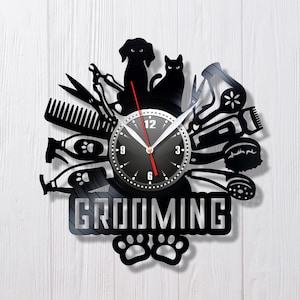 Grooming salon Record clock Animals clock Pet clock Veterinary clinic clock Animal clinic clock Pet clock decor Cat clock salon Pet salon
