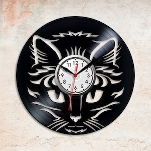 Horloge de chat Horloge record Face horloge de chat Enfants horloge Animaux horloge Chat cadeau pour les enfants Horloge murale vintage I Love Cats Cats art Cute horloge enfants