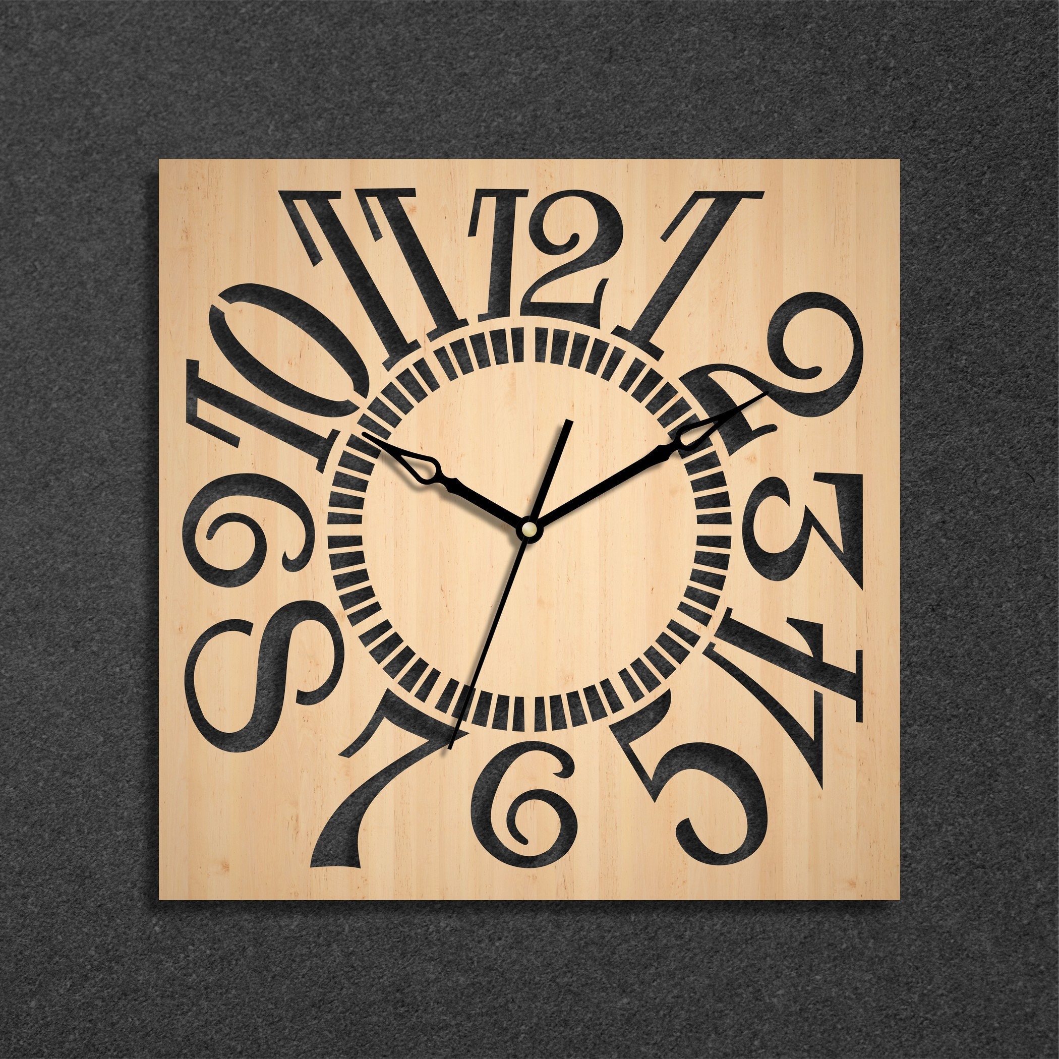 Square Wood Clock Clock With Numbers Original Wood Clock Large Wall ...
