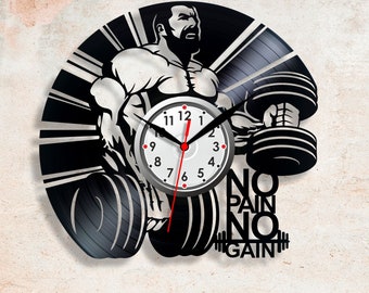 Bodybuilding Record clocks Strongman No pain no gain Gym clock Crossfit decor Bodybuilder logo Garage stort Gifts fo man Theme bodybuilding