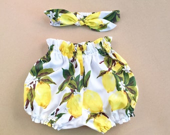 Zitrone Baby-Pumphose und Knoten-Stirnband-Set, Baumwoll-Outfit