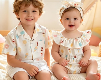 Conjuntos a juego de helados para hermanos, conjunto de camiseta y pelele de algodón para niños pequeños, ideal para el verano.
