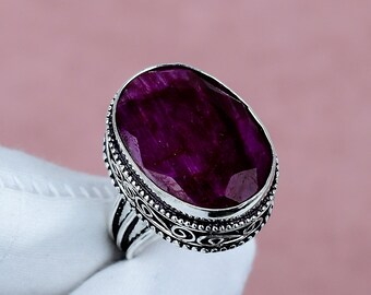 Anillo de rubí rojo: anillo vintage de plata de ley 925 hecho a mano.