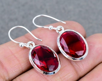 Mozambican Garnet Gemstone Silver Earring-Handmade Drop & Dangle Earring- Stylish  Earrings For Birthday Gifts