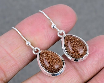 Red Sun Stone Gemstone Silver Earring-Handmade Jewelry-Natural Gemstone Earring For Gifts