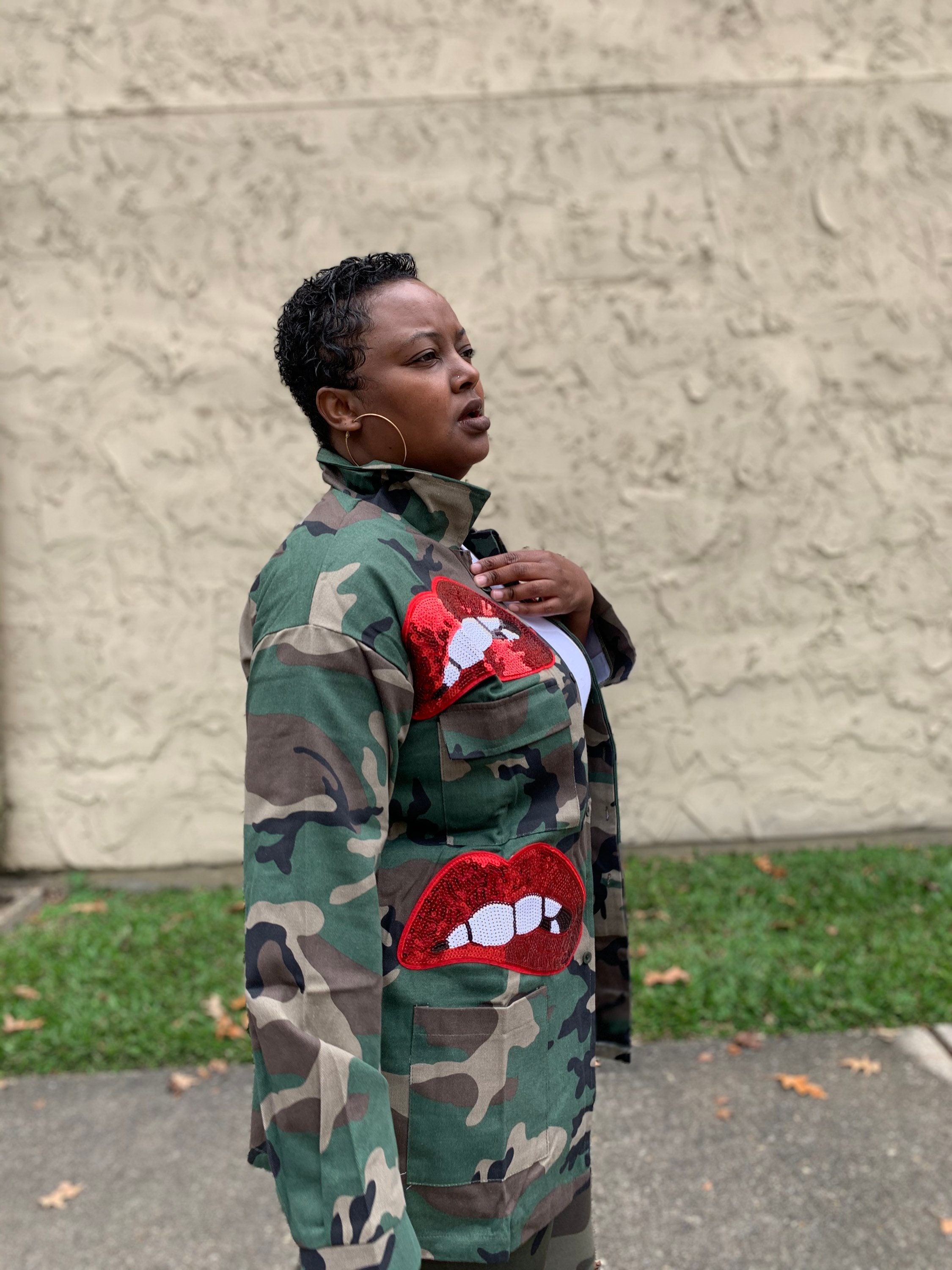 army fatigue sequin jacket