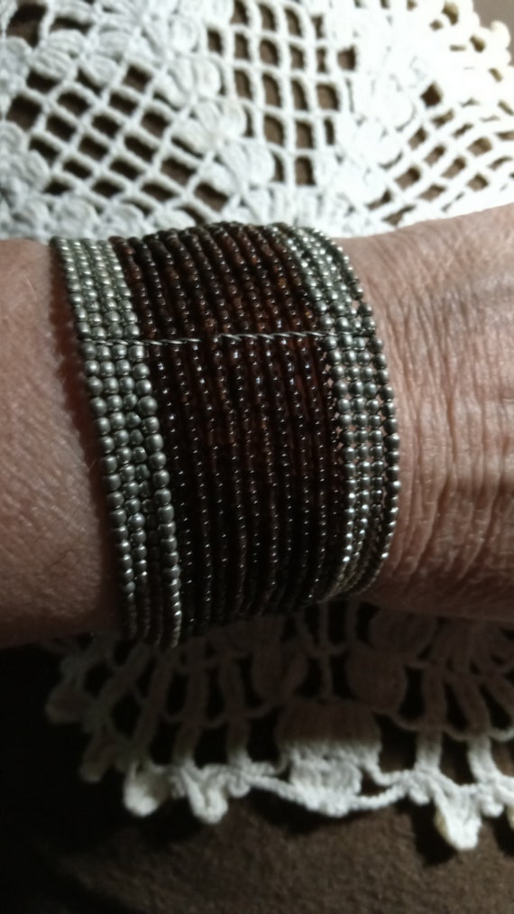 Vtg. Wide beaded cuff bracelet