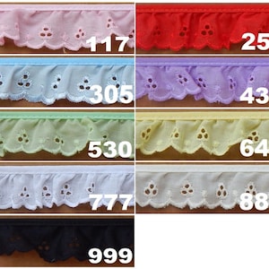 1&quot; Ruffled Eyelet, Available in 1, 3, 5, 10, 50 Yard Pieces,  FREE SHIPPING USA
