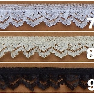 1/2" Ruffled Lace, Available in 1, 3, 5, 10 and 75 Yard Pieces, FREE SHIPPING USA