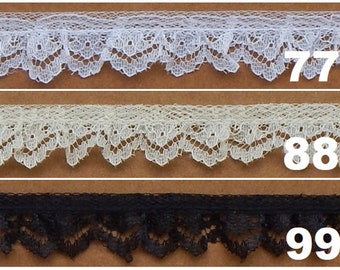 1/2" Ruffled Lace, Available in 1, 3, 5, 10 and 75 Yard Pieces, FREE SHIPPING USA