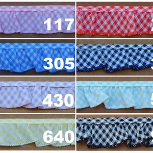 1" Ruffled Gingham Trim, Available in 1, 3, 5, 10 and 50 Yard Pieces, FREE SHIPPING USA
