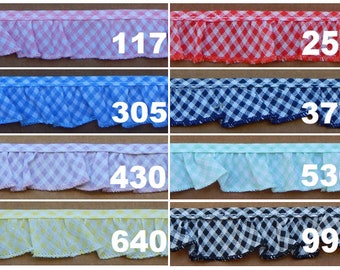 1" Ruffled Gingham Trim, Available in 1, 3, 5, 10 and 50 Yard Pieces, FREE SHIPPING USA