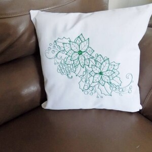 Green Poinsettia Toss Pillow