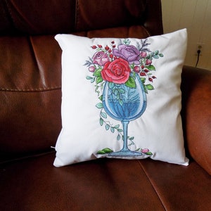 Wine Glass Bouquet Toss Pillow