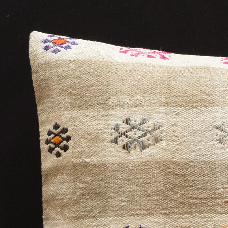Embroidery Cotton Kilim Pillow Coussin Morrocan Cushion 16 X Etsy