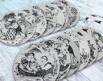 Bjorn Wiinblad discs from 1970&#39;s (Heavy n&#39; White series 220-270 g. / 15 cm.) Nymolle (January to December)
