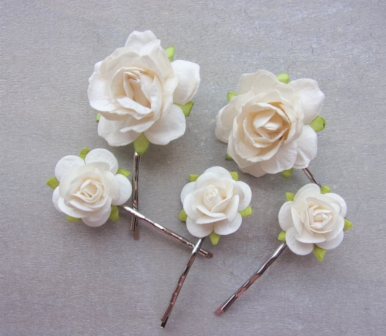 Ivory Cream Rose Hair Pins Rose Bobby Pins Rose Slides Etsy
