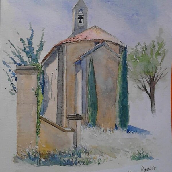 Original'watercolor of the Chapel in Sainte-Cécile in Southern France Original watercolor by La Chapelle de Sainte-Cécile Provence