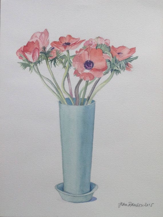 Flowers In Vase Watercolor Fleurs Dans Un Vase Aquarelle Bloemen In Vaas Acuarela Wasserfarbe Aquarel Waterverf Original Painting Art