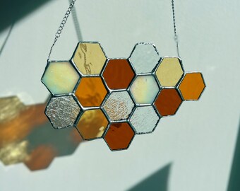 Honeycomb stained glass suncatcher