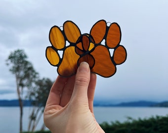 Stained glass paw print ornaments, glass paw print suncatchers