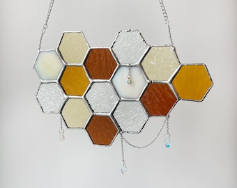 Honeycomb stained glass suncatcher