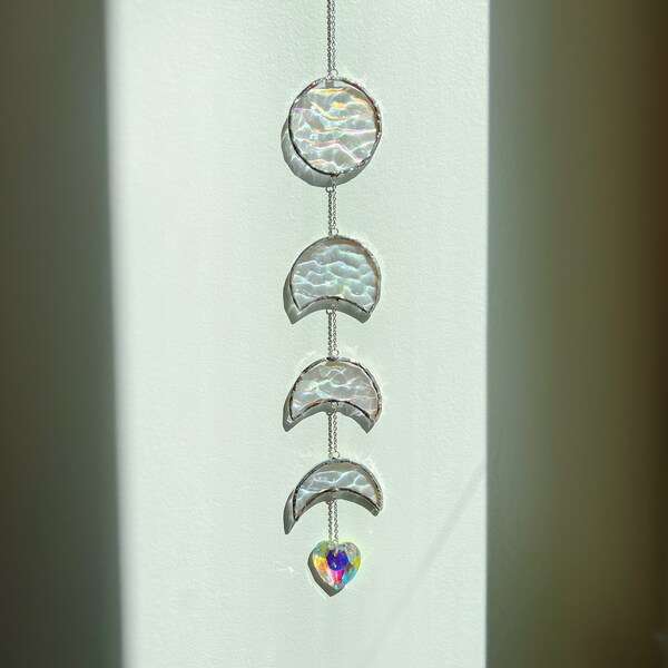 Moon phase stained glass suncatcher, moon window hanging, celestial suncatcher