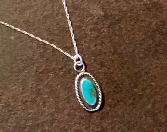 Southwestern Turquoise Necklace, Vintage Old Pawn Turquoise Pendant, Vintage Sterling Silver Pendant Necklace,925 Turquoise Pendant Necklace