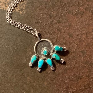 Turquoise Petit Point Pendant Necklace, Vintage Southwestern 925 Petit Point Necklace, Turquoise 925 Petit Point Pendant, Turquoise Necklace