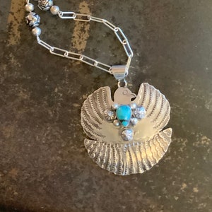 Vintage Thunderbird Chain Necklace,Vintage Turquoise Thunderbird Pendant,Old Vintage Thunderbird, Thunderbird 925 Necklace, 925 Navajo Chain