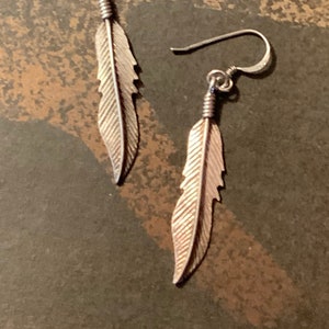 925 Feather Dangle Earrings, Vintage Sterling Silver Dangle Earrings, Feather Dangle Earrings, Sterling Silver Feather Dangle Earrings image 1