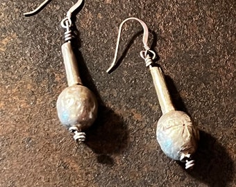 Ethiopian Silver Dangle Earrings, Vintage Funnel Shaped Earrings, Artisan Made Earrings, Antique Ethiopian Earrings, Prayer Bead Earrings