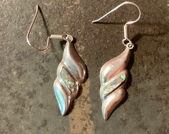 Sterling Silver Abalone Dangle Earrings, 925 Earrings, Taxco Mexico Abalone Earrings, Sterling Silver Mexico Dangle Earrings,