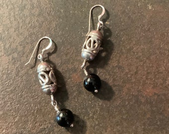 Open Weave 925 Onyx Earrings, Vintage Onyx Dangle Earrings, Mexico Dangle Earrings, Vintage Black Onyx Earrings, Unique Onyx Dangle Earrings