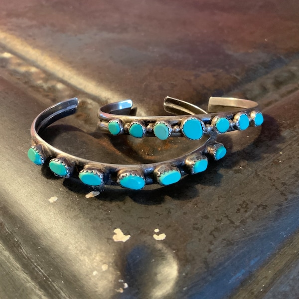 Handmade Turquoise Row Bracelets, Vintage Old Pawn 925 Turquoise Cuff Bracelets, Pair Turquoise Bracelets, Handmade 925 Cuff Bracelets