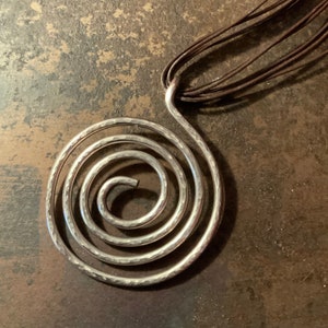 Hand forged 925 Spiral Pendant Leather Necklace, Sterling Silver Spiral Pendant, 5 Strand Leather Necklace, Hand Forged 925 Spiral Leather
