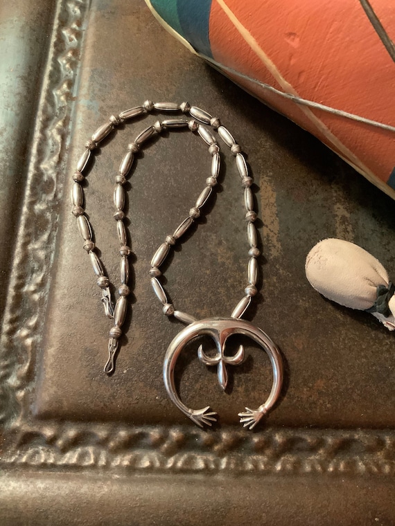 Vintage Naja Pendant Bench Bead Necklace, Vintage 925 Naja