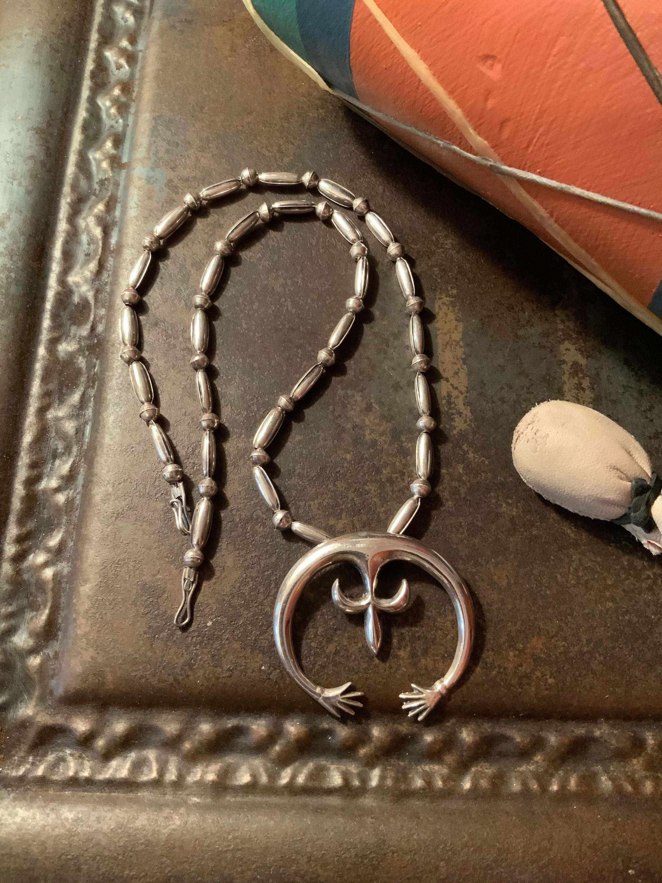 Vintage Naja Pendant Bench Bead Necklace, Vintage 925 Naja