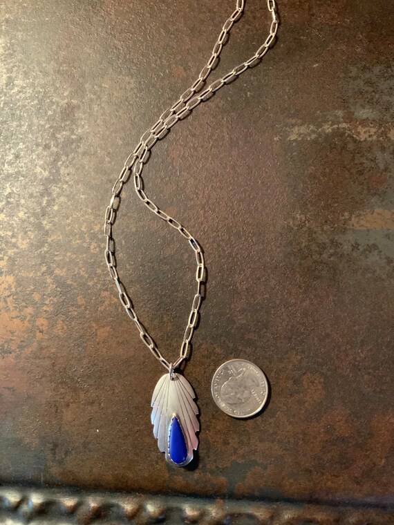 Navajo Blue Pendant Necklace, Vintage Ben Shiley … - image 2