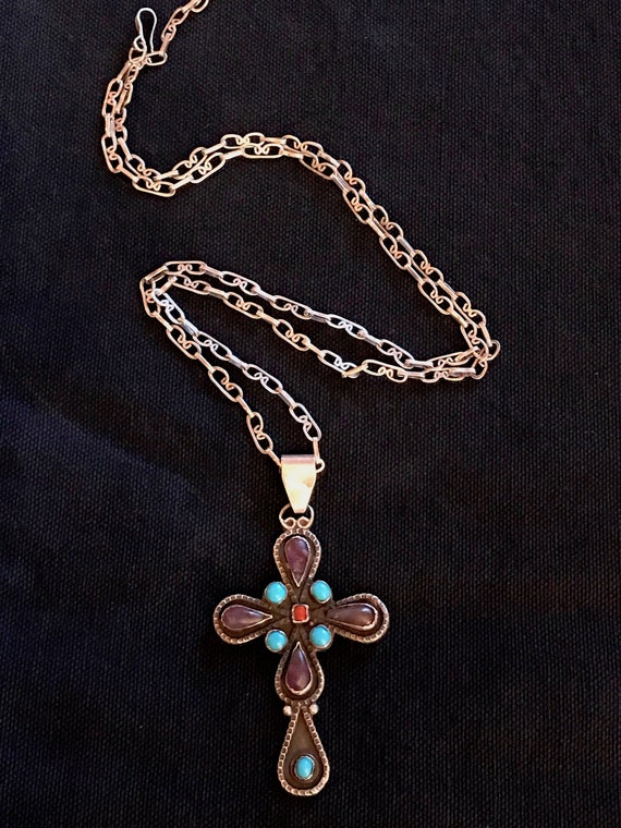 Vintage cross necklace, turquoise Gem