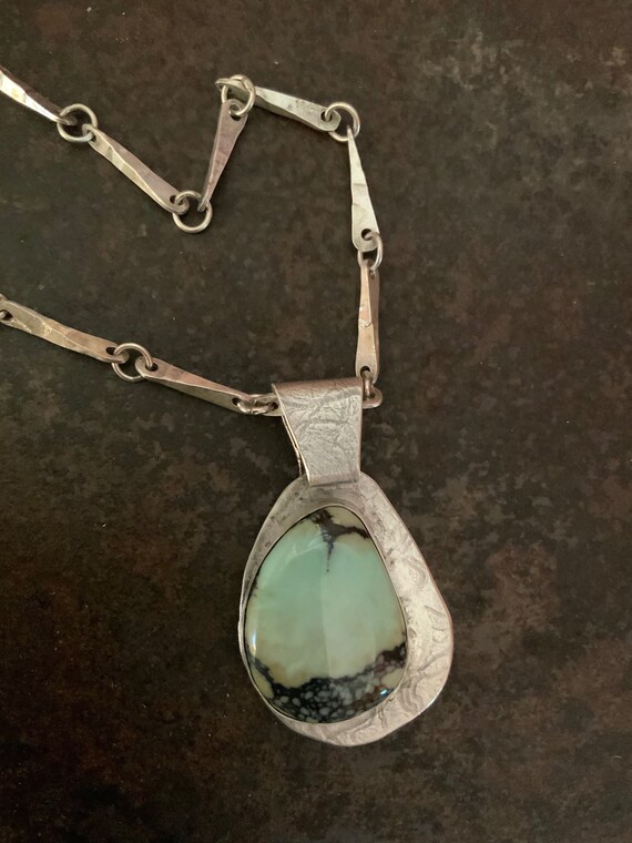 RARE Navajo Turquoise Chain Necklace, Stamped Ster