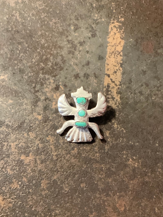 Turquoise KnifeWing Pin, RARE Sandcast Brooch Pin… - image 1