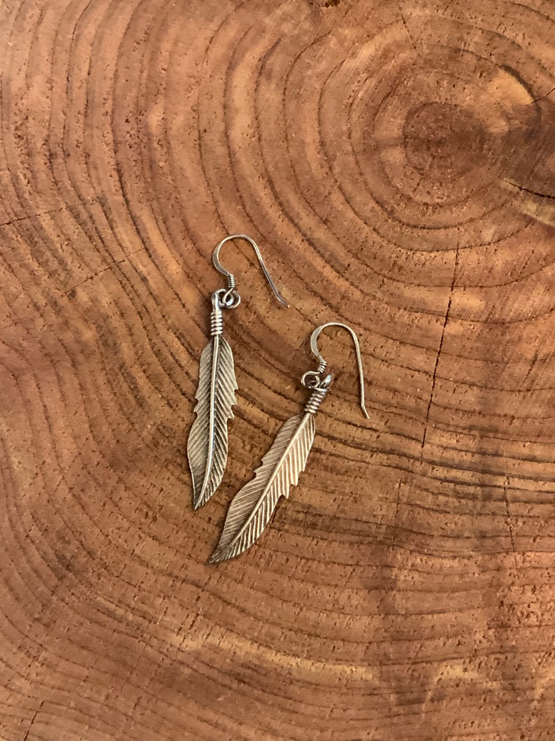 925 Feather Dangle Earrings, Vintage Sterling Silver Dangle Earrings, Feather Dangle Earrings, Sterling Silver Feather Dangle Earrings image 3