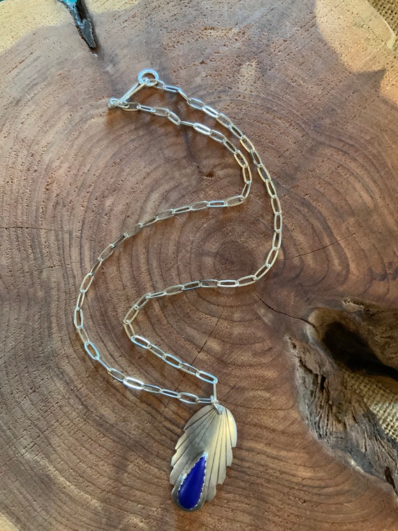 Navajo Blue Pendant Necklace, Vintage Ben Shiley … - image 4